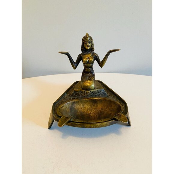 Vintage Brass Egyptian Themed Ashtray, Trinket Dish, Egyptian Goddess Ashtray - Picture 5 of 10
